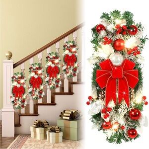 Giegxin 4 Pcs 19.7 Inches Light up Christmas Stair Swags LED Prelit Teardrop